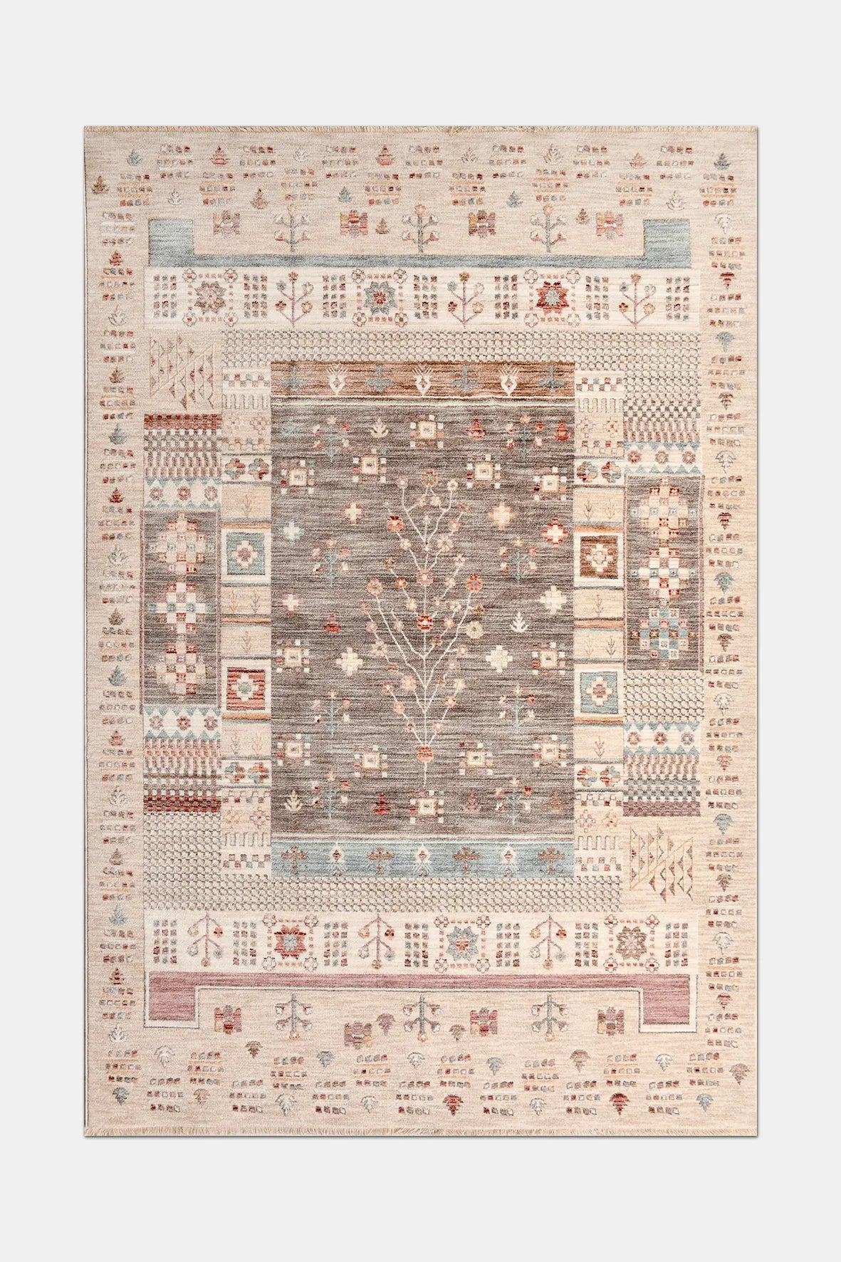 Oreni Bej Gri Geometrik Desenli Modern Makine Halısı – detay görünümü