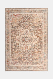 Oreni Grey Beige Medallion Patterned Classic Living Room Rug – detail view