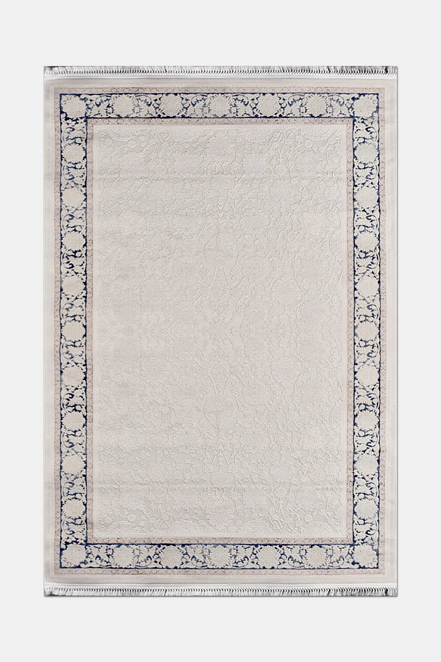 Trevik White Navy Bordered Classic Living Room Rug – edge detail