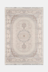 Trevik Hellgrau Beige Geprägter Medaillon Klassischer Teppich