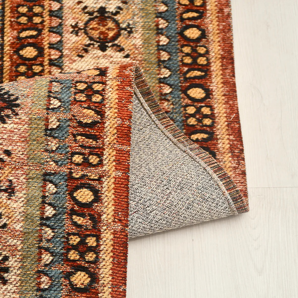 Torgin Turuncu Lacivert Etnik Geometrik Kilim