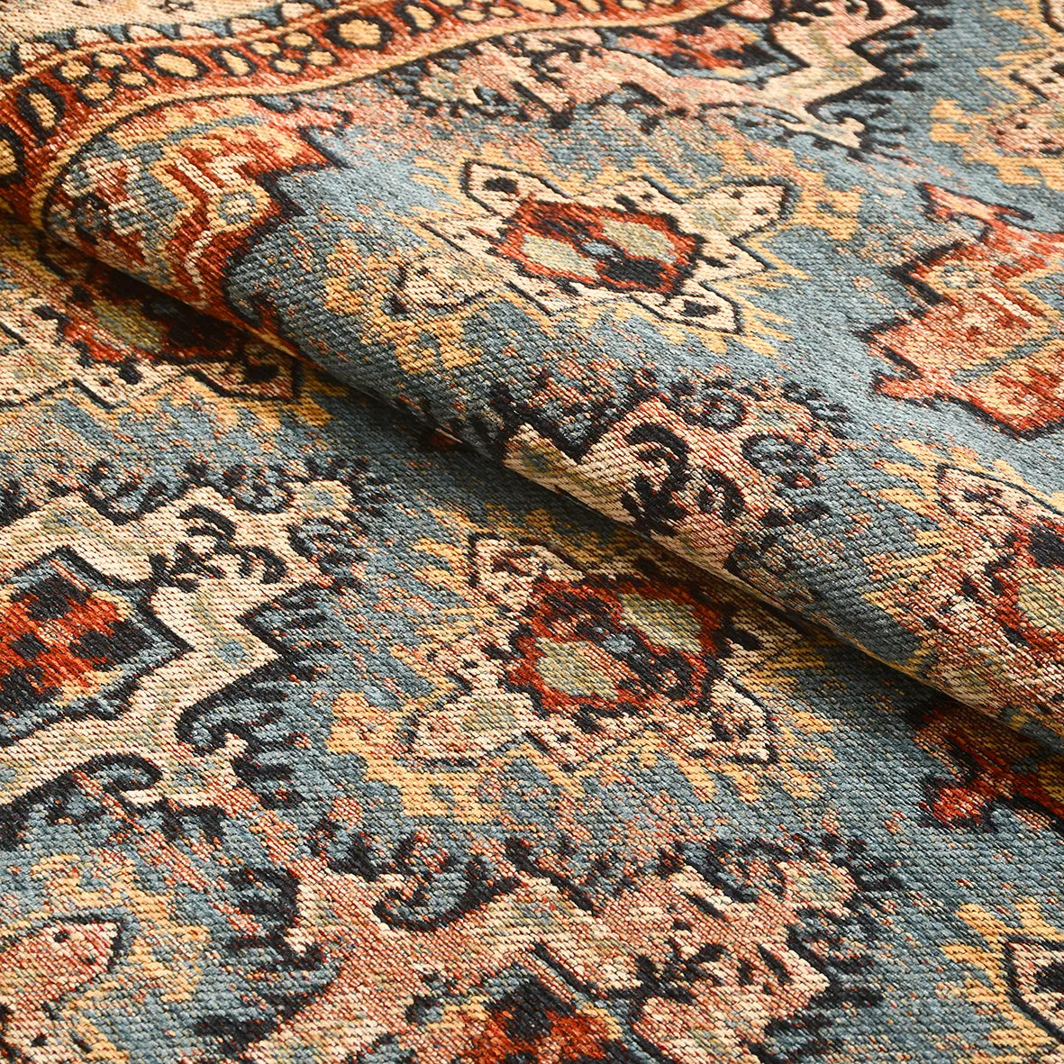 Torgin Turuncu Lacivert Etnik Geometrik Kilim – detay görünümü