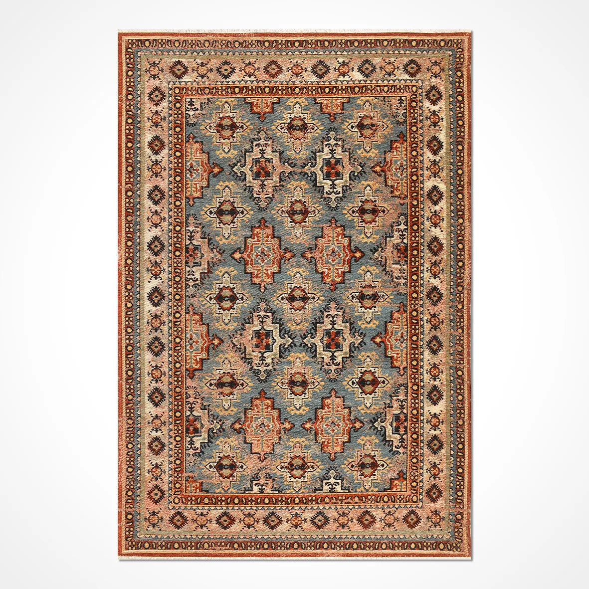 Torgin Turuncu Lacivert Etnik Geometrik Kilim – arka yüz görünümü