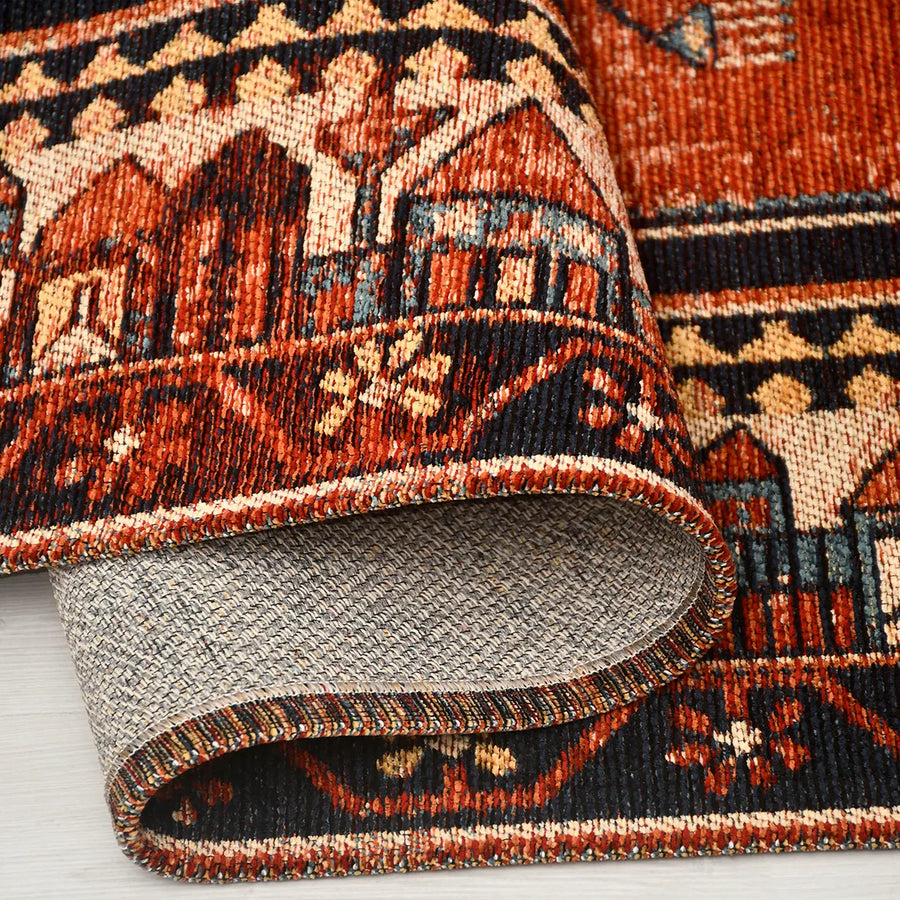 Torgin Etnik Stil Turuncu Lacivert Geometrik Kilim – genel görünüm