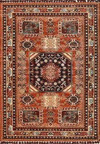 Torgin Kırmızı Lacivert Etnik Geometrik Kilim – arka yüz görünümü