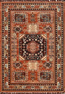Torgin Kırmızı Lacivert Etnik Geometrik Kilim – arka yüz görünümü