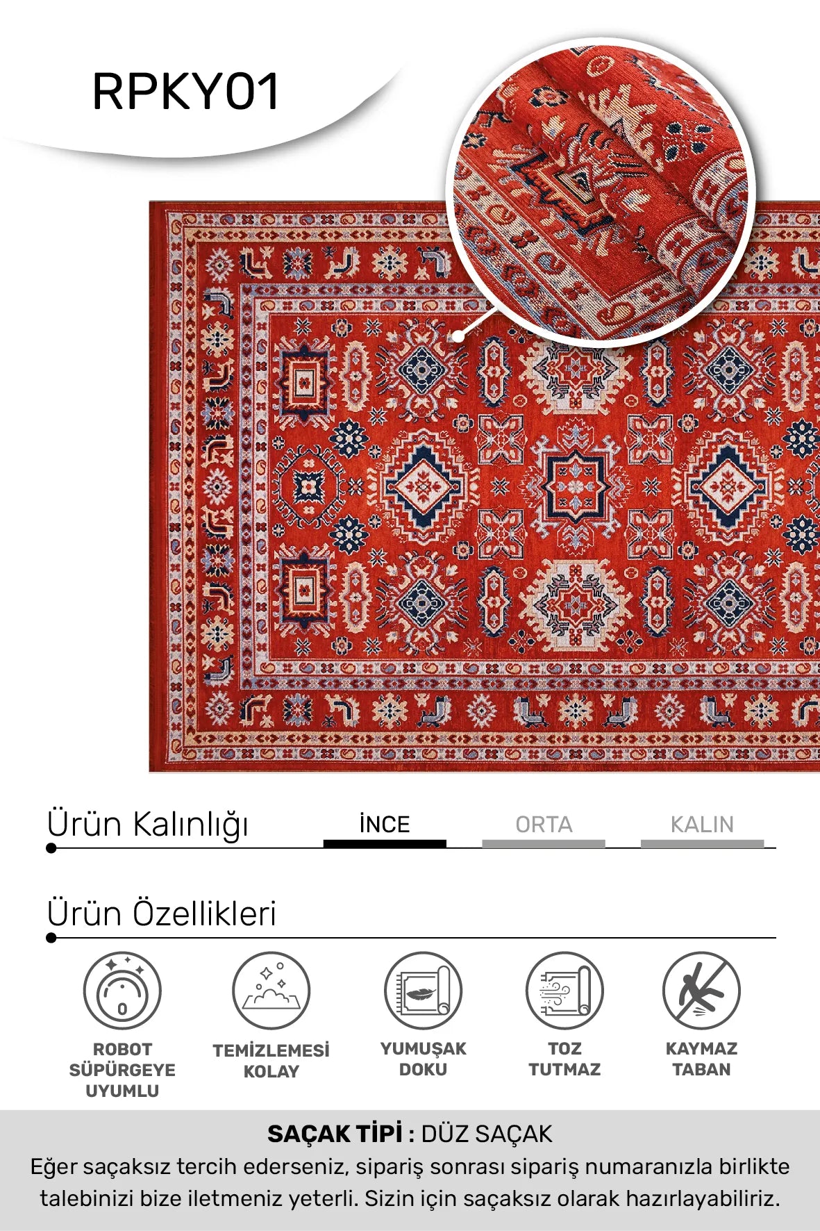 Siven Kırmızı Lacivert Geometrik Desenli Klasik Salon Halısı – arka yüz görünümü
