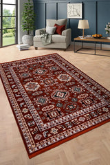 Siven Red White Geometric Pattern Classic Rug