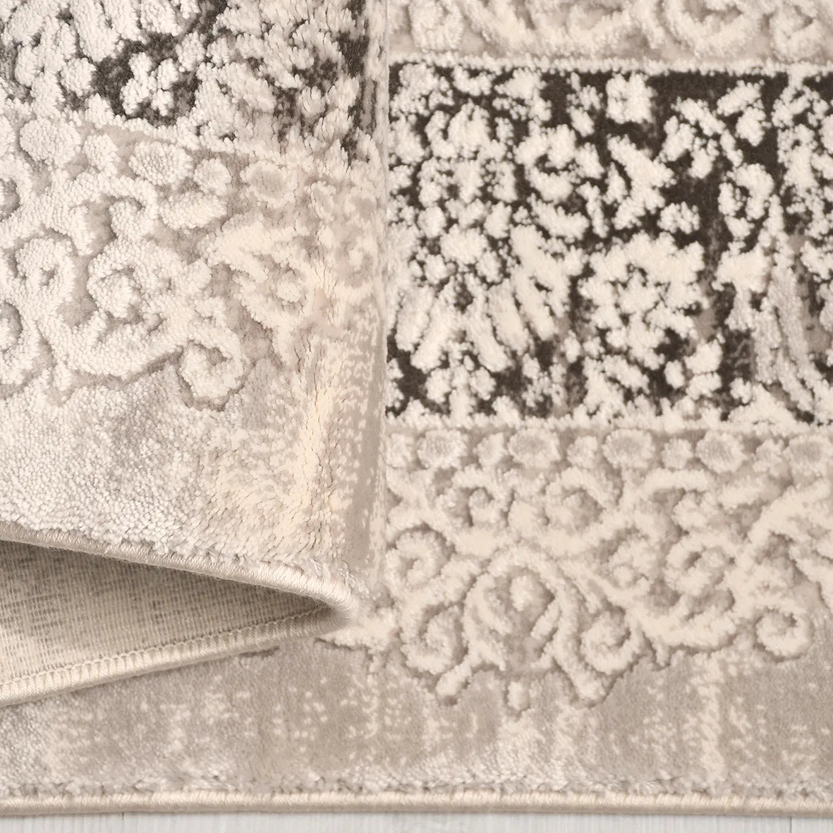 Blevra Bej Gri Soyut Desenli Modern Akrilik Halı – doku yakın çekim