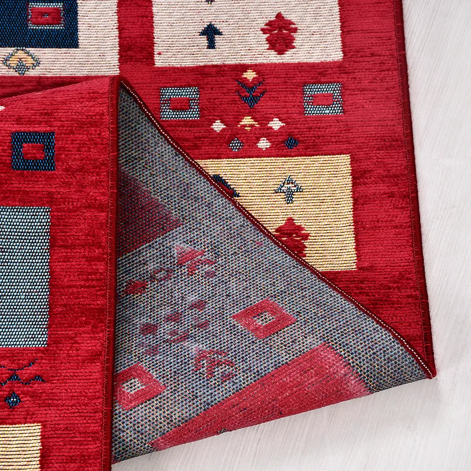 Ardun Kırmızı Lacivert Etnik Geometrik Kilim – genel görünüm
