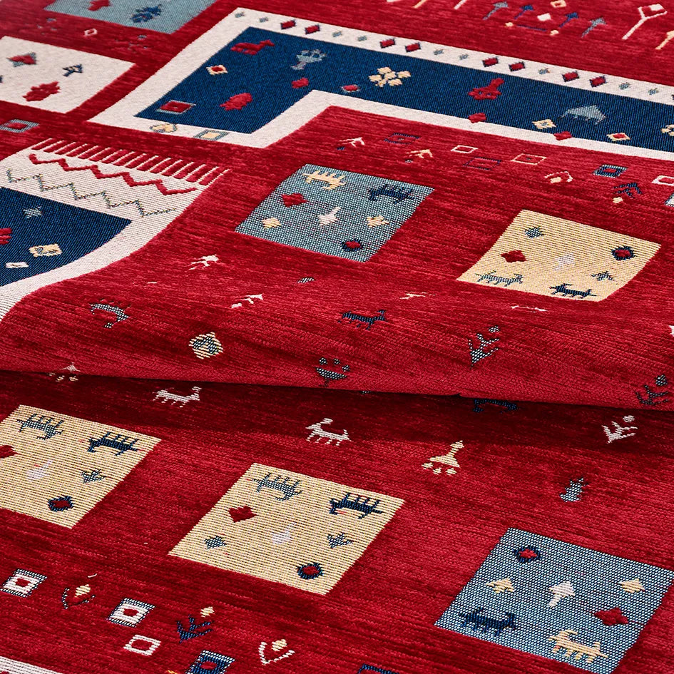 Ardun Kırmızı Lacivert Etnik Geometrik Kilim – detay görünümü