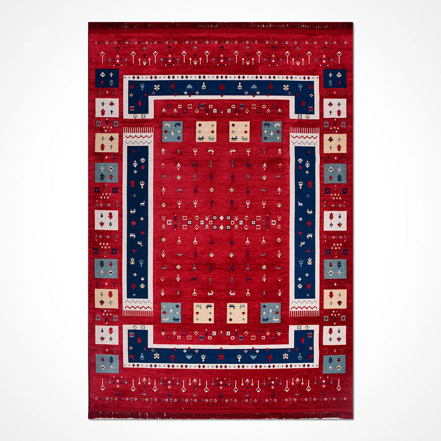 Ardun Kırmızı Lacivert Etnik Geometrik Kilim