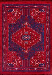 Ardun Kırmızı Lacivert Geometrik Desenli Etnik Halı – kenar detayı