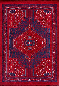 Ardun Kırmızı Lacivert Geometrik Desenli Etnik Halı – kenar detayı