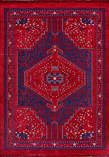 Ardun Kırmızı Lacivert Geometrik Desenli Etnik Halı – kenar detayı