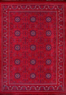 Ardun Kırmızı Lacivert Geometrik Desenli Etnik Kilim – kenar detayı