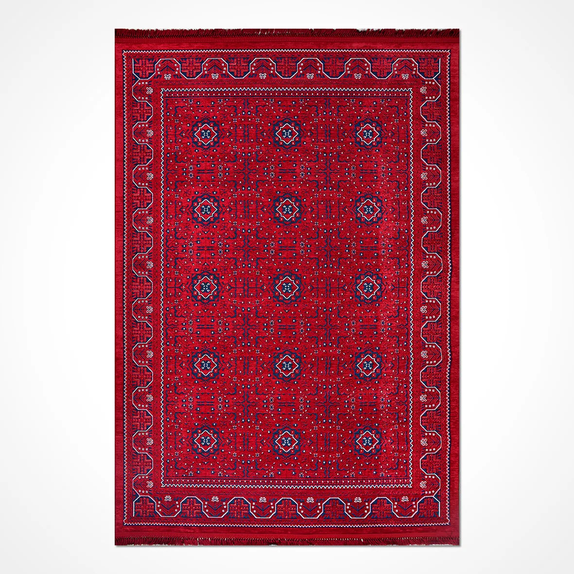 Ardun Kırmızı Lacivert Geometrik Desenli Etnik Kilim