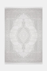 Luvora White Grey Medallion Pattern Classic Living Room Rug