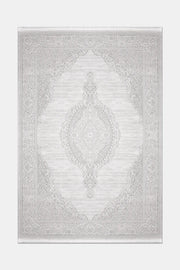 Luvora White Grey Medallion Pattern Classic Living Room Rug – back side view