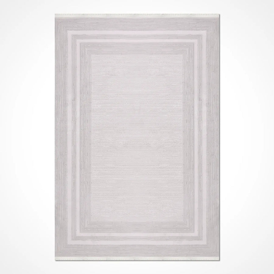 Luvora Açık Gri Beyaz Modern Geometrik Akrilik Halı