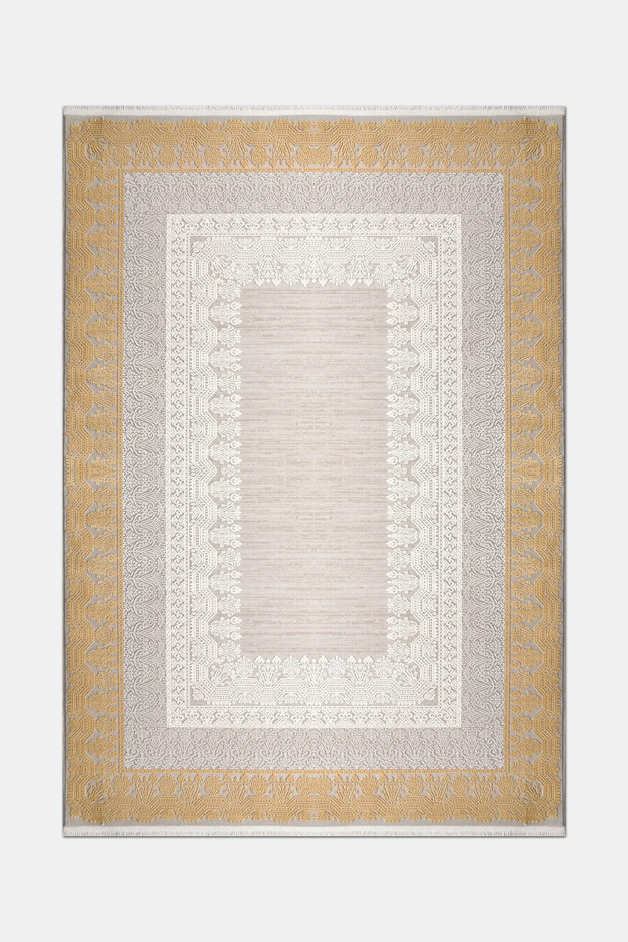 Tinva Grey Beige Medallion Classic Machine-Made Rug – edge detail