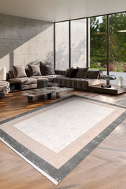 Tinva Beyaz Gri Modern Geometrik Desenli Halı