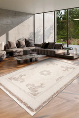 Tinva Creme Beige Klassischer Medaillonmuster Wohnzimmerteppich