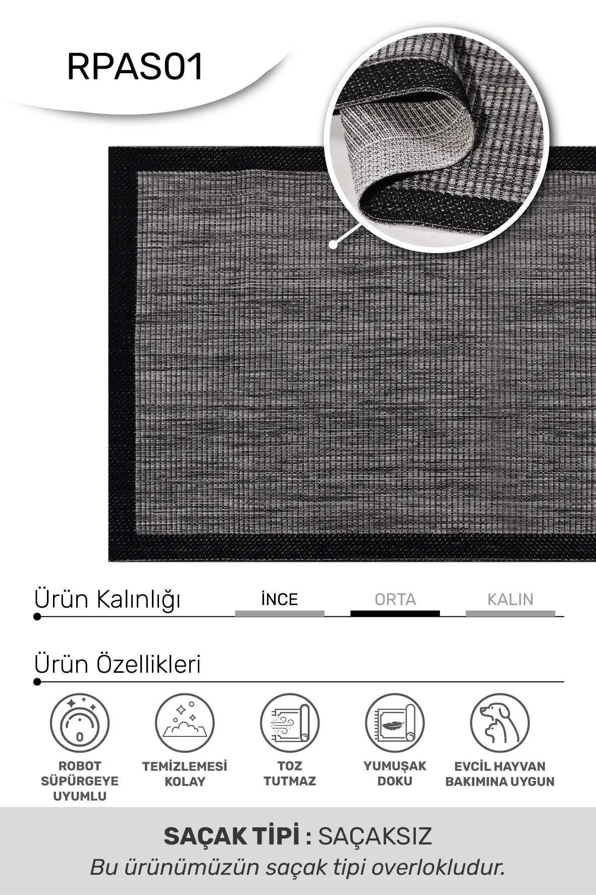 Kaelo Gri Siyah Geometrik Desenli Modern Halı – detay görünümü