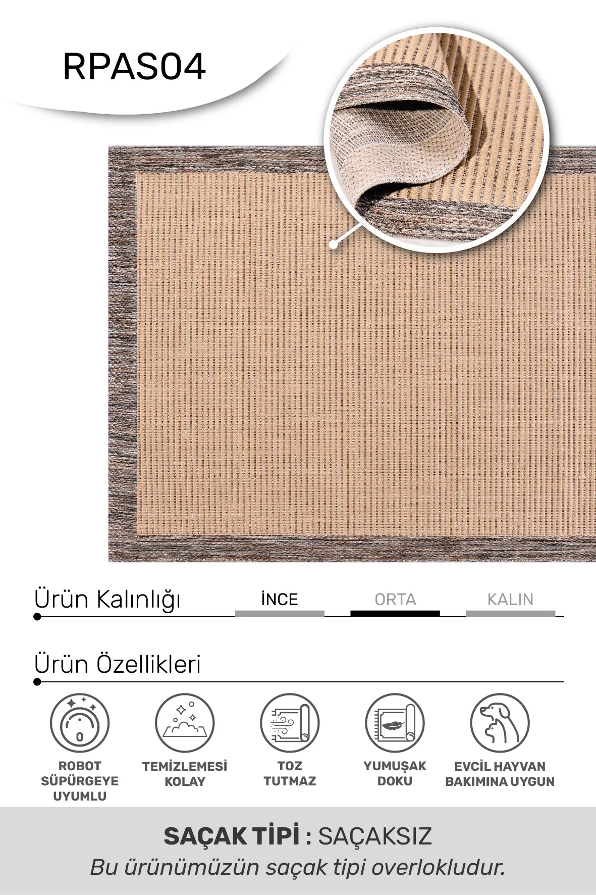 Kaelo Bej Kahverengi Çizgili Modern Sisal Halı – detay görünümü