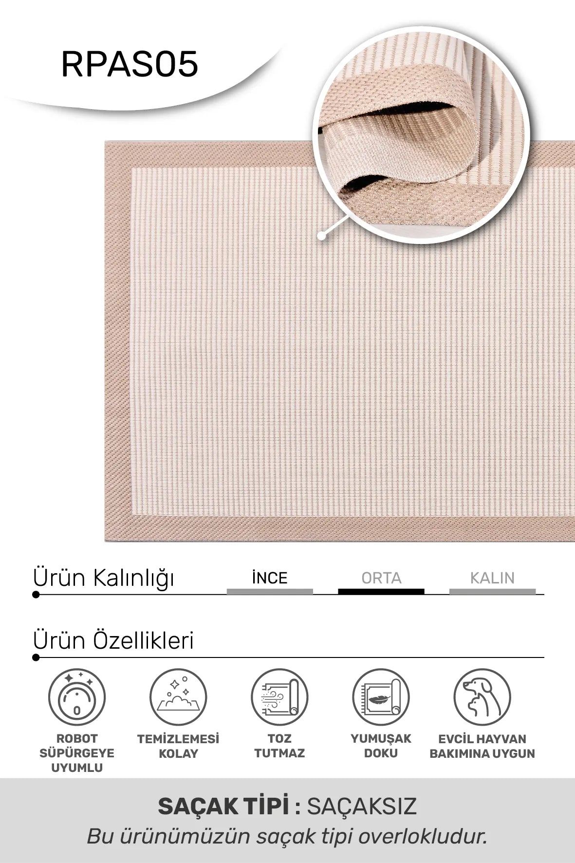 Kaelo Bej Krem Çizgili Modern Dokulu Halı – detay görünümü