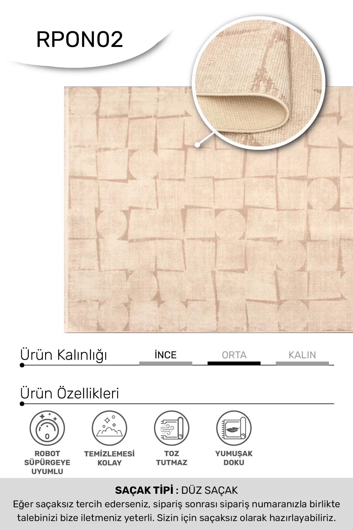 Orvan Bej Kahverengi Soyut Desenli Modern Salon Halısı – kenar detayı