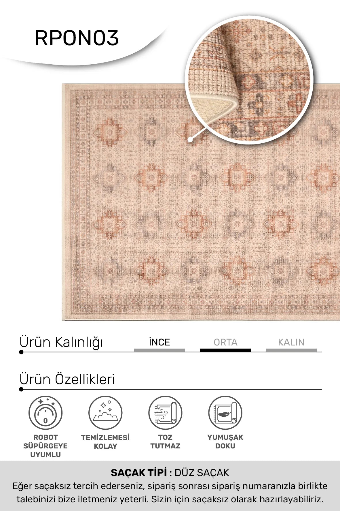 Orvan Bej Kahverengi Geometrik Desenli Makine Halısı – kenar detayı