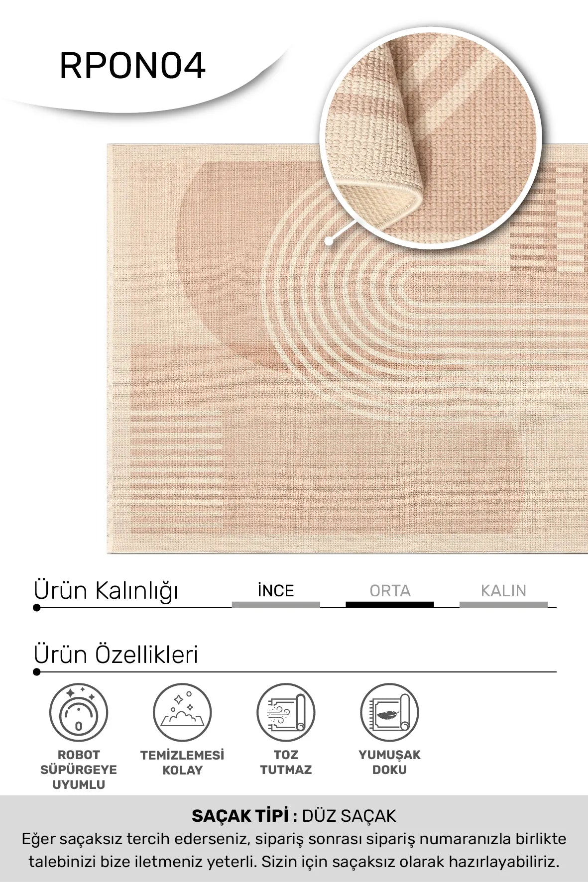 Orvan Bej Kahverengi Çizgili Modern Pamuk Halı – kenar detayı