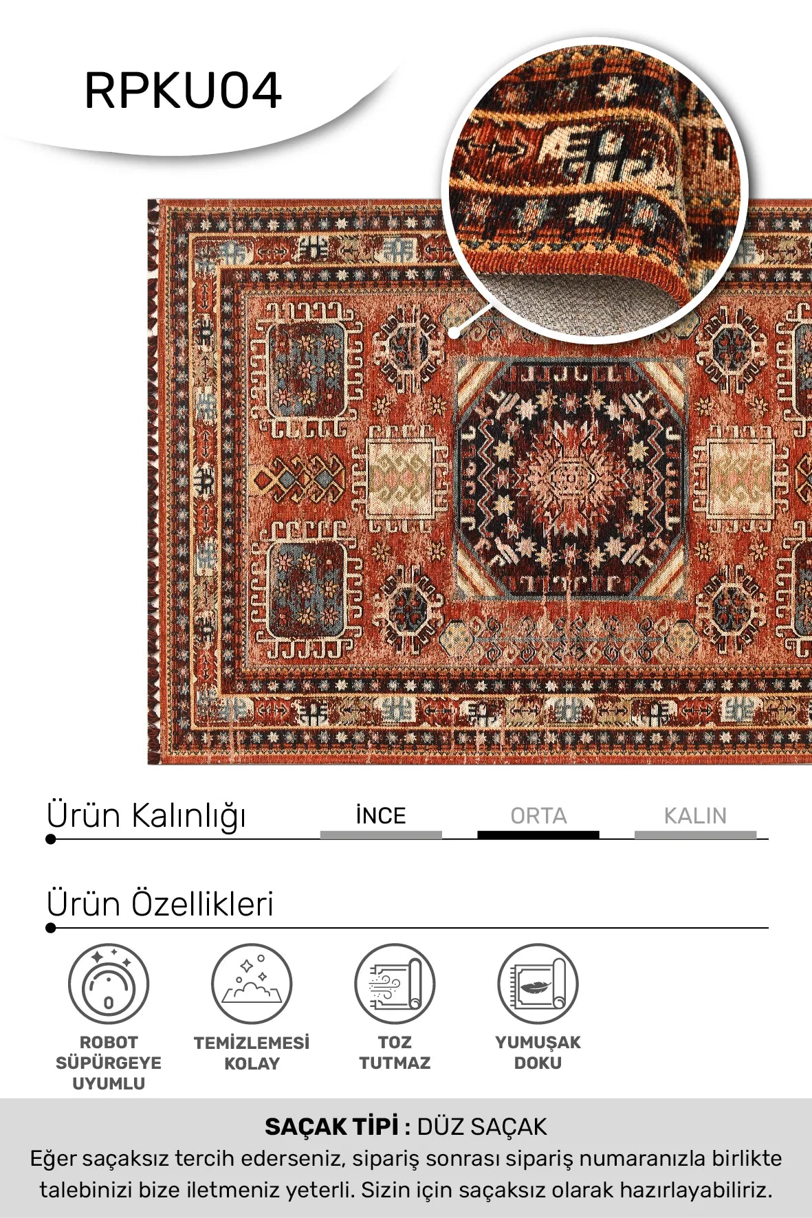 Torgin Kırmızı Lacivert Etnik Geometrik Kilim – kenar detayı