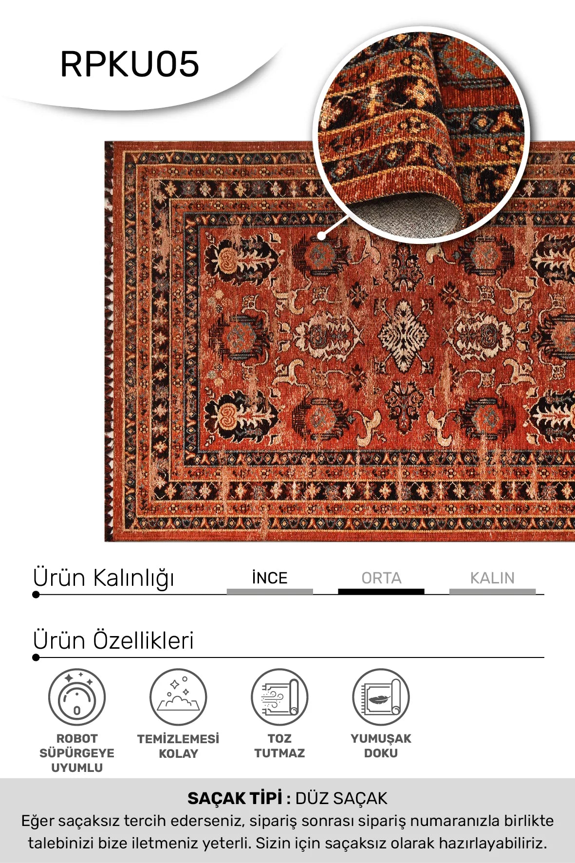 Torgin Kırmızı Lacivert Etnik Yolluk Kilim – kenar detayı