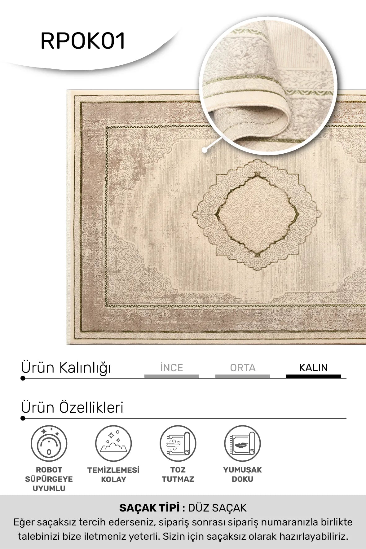 Blevra Bej Gri Modern Geometrik Desenli Makine Halısı – kenar detayı