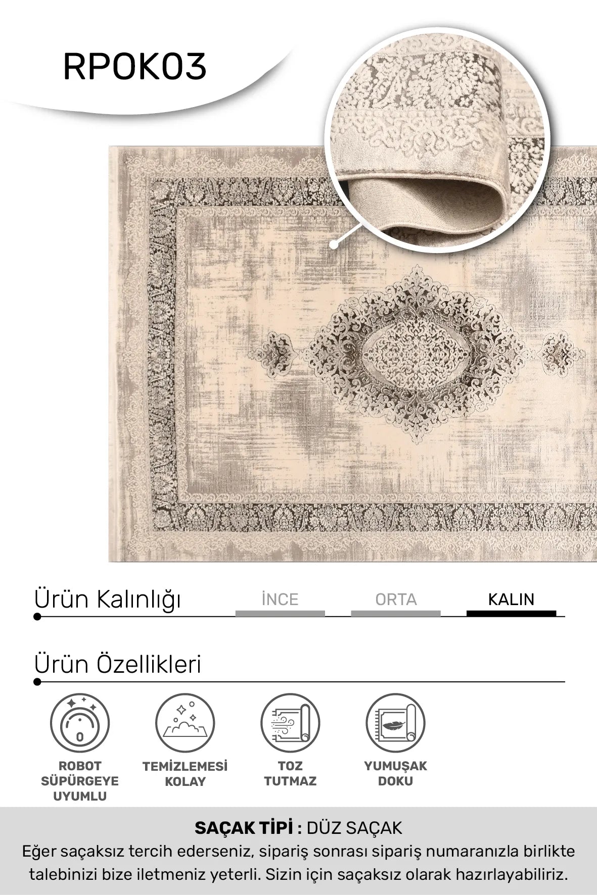 Blevra Bej Gri Soyut Desenli Modern Akrilik Halı – kenar detayı