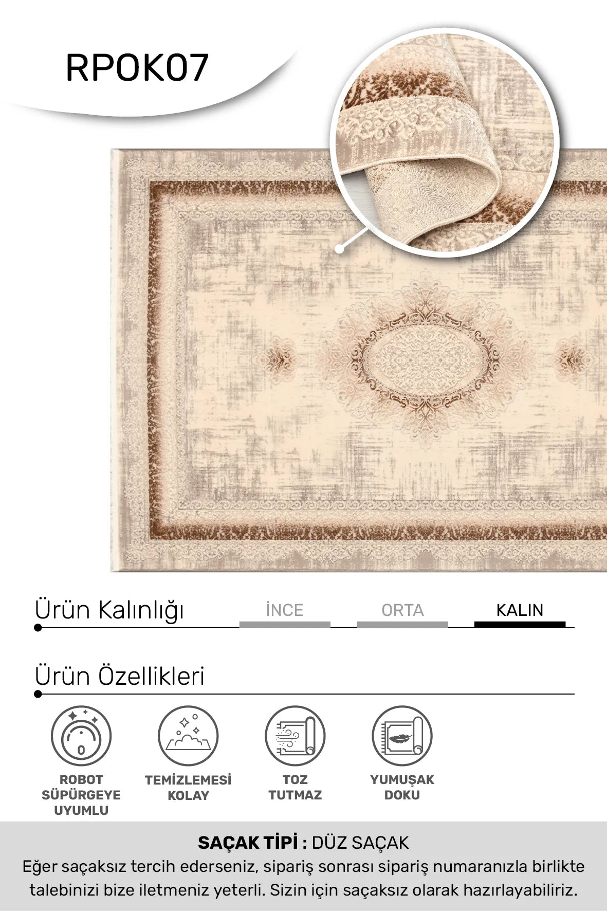 Blevra Bej Kahverengi Soyut Desenli Modern Akrilik Halı – kenar detayı