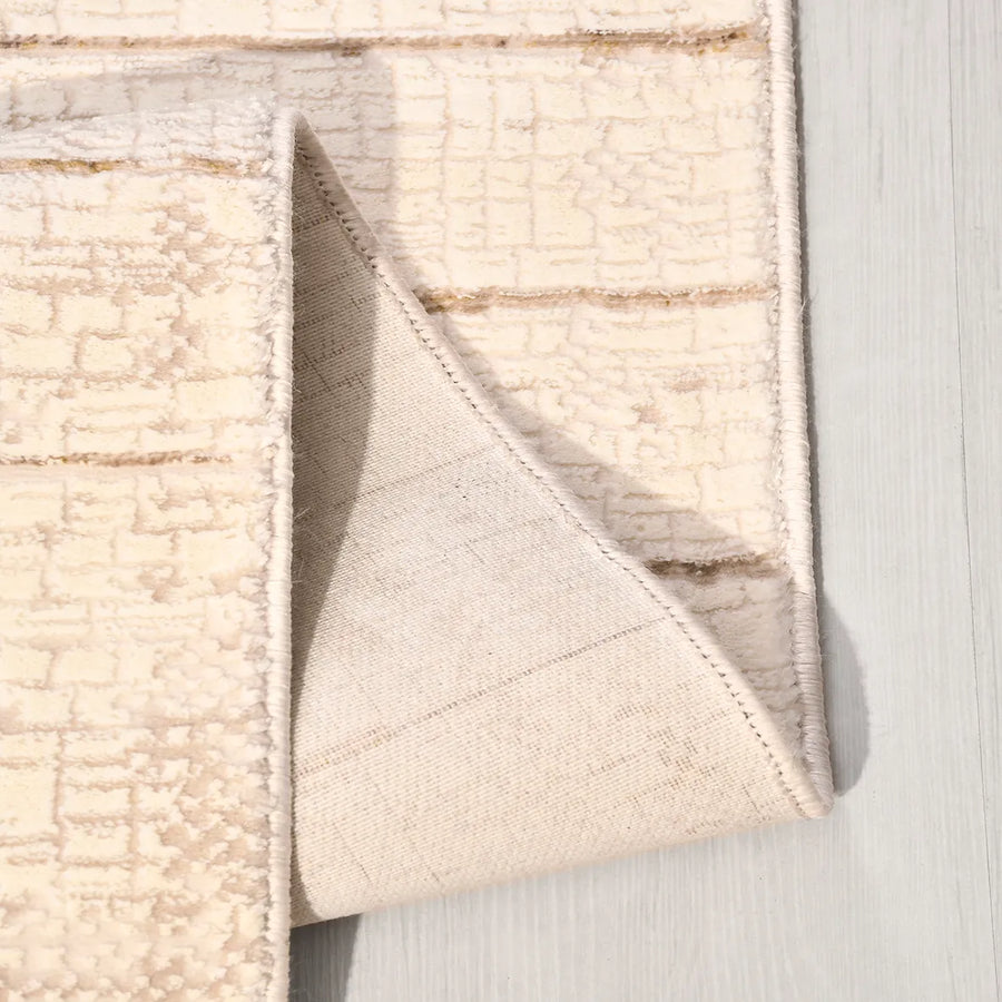 Maseli Krem Geometrik Desenli Modern Makine Halısı