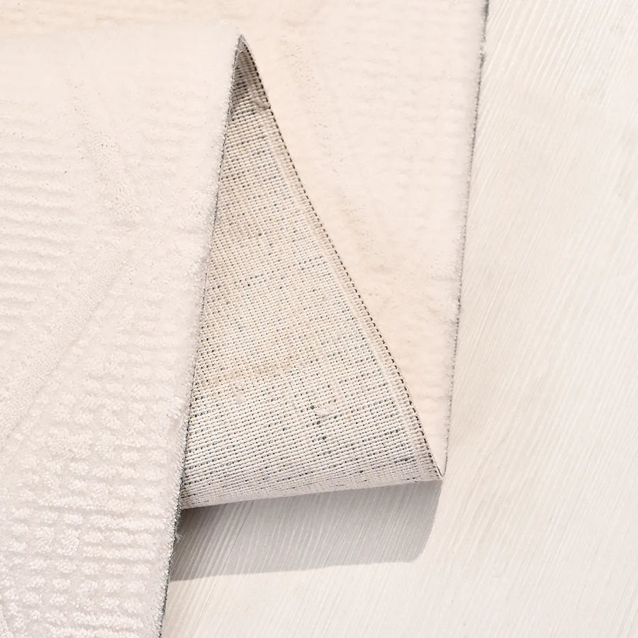 Linek Ekru Beyaz Geometrik Desenli Modern Makine Halısı