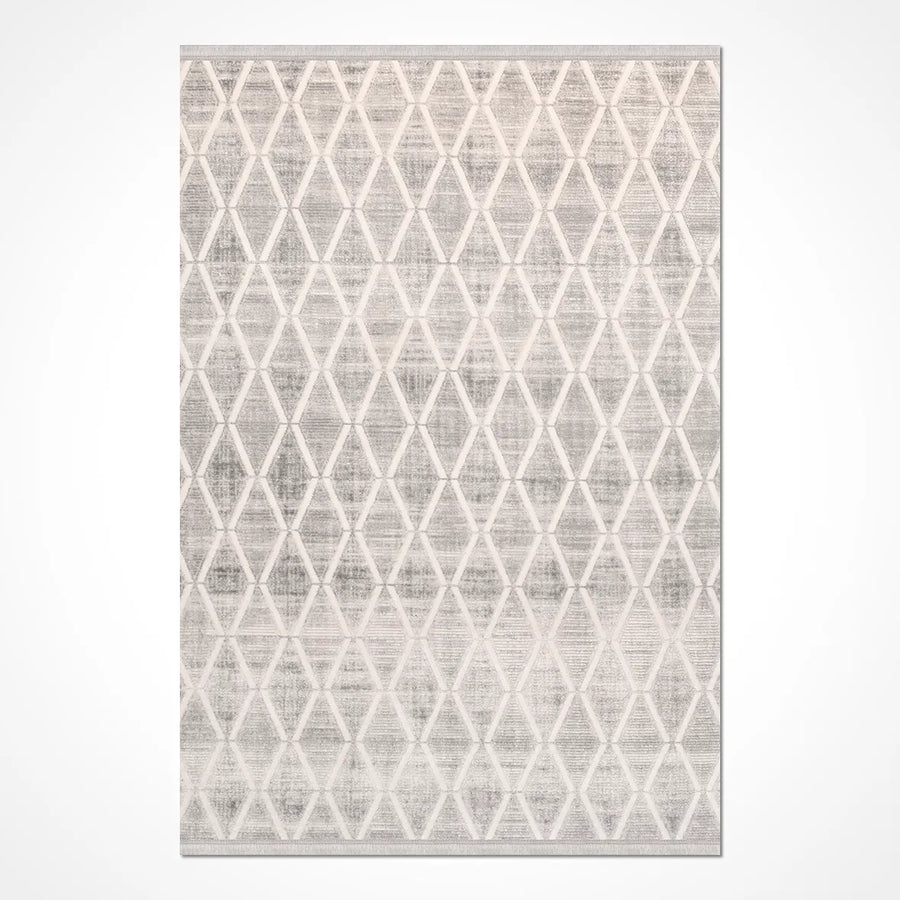 Linek Gri Beyaz Geometrik Desenli Modern Halı – mekânda kullanım