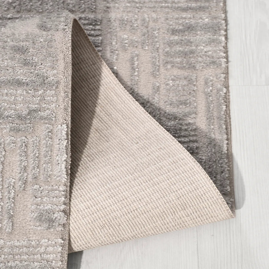 Linek Koyu Gri Bej Geometrik Desenli Modern Halı