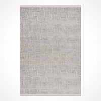 Linek Dark Grey Beige Geometric Pattern Modern Rug – in a room setting