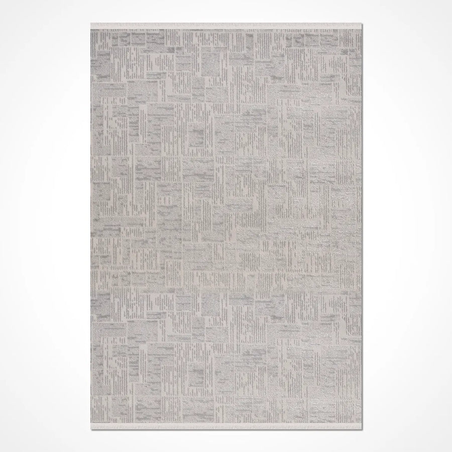 Linek Koyu Gri Bej Geometrik Desenli Modern Halı – mekânda kullanım
