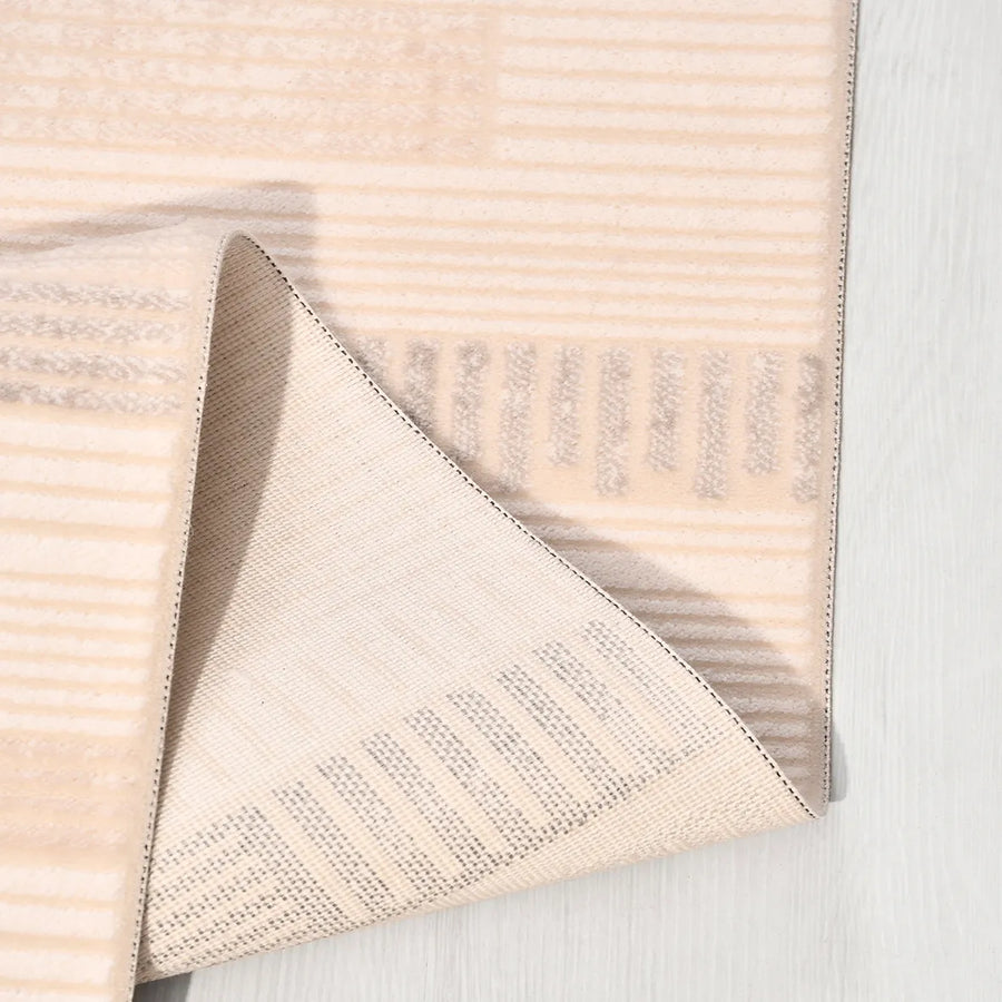 Tonisi Bej Gri Geometrik Modern Kabartmalı Salon Halısı