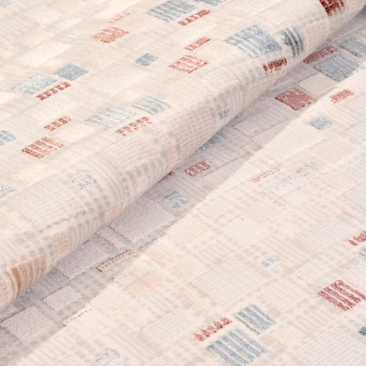 Aleru Krem Bej Geometrik Desenli Modern Makine Halısı – detay görünümü