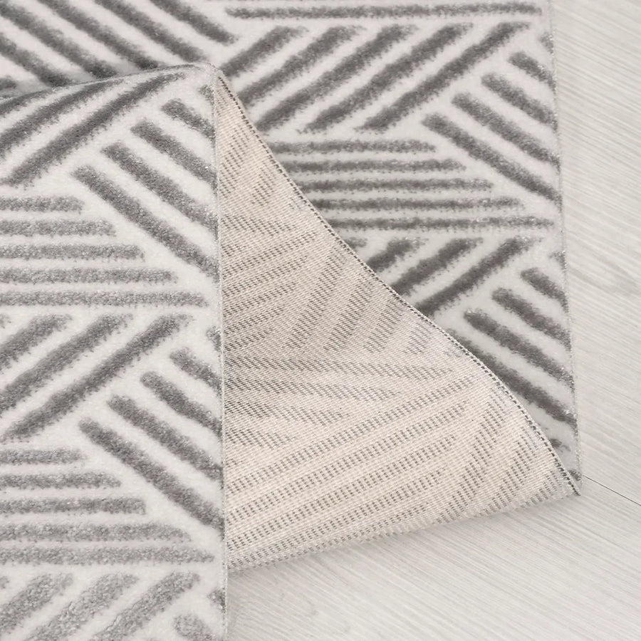 Aleru Gri Beyaz Geometrik Desenli Modern Halı