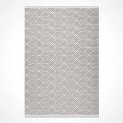 Aleru Gri Beyaz Geometrik Desenli Modern Halı – mekânda kullanım