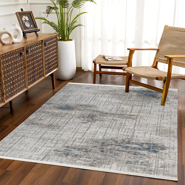 Beyaz Gri Dokulu Minimalist Halı - Yıkanabilir - Kaymaz Taban - Pati Dostu