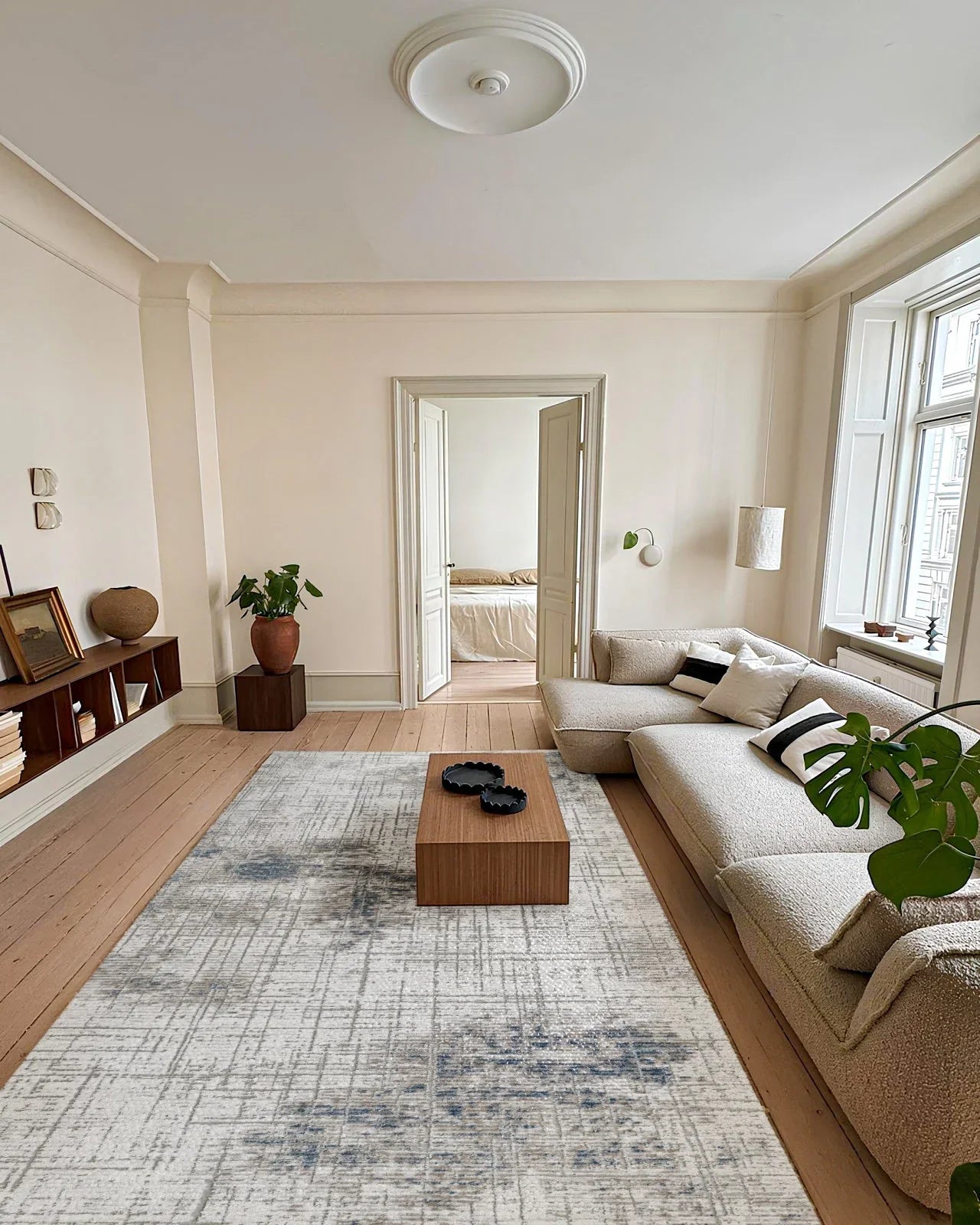 Beyaz Gri Dokulu Minimalist Halı - Yıkanabilir - Kaymaz Taban - Pati Dostu